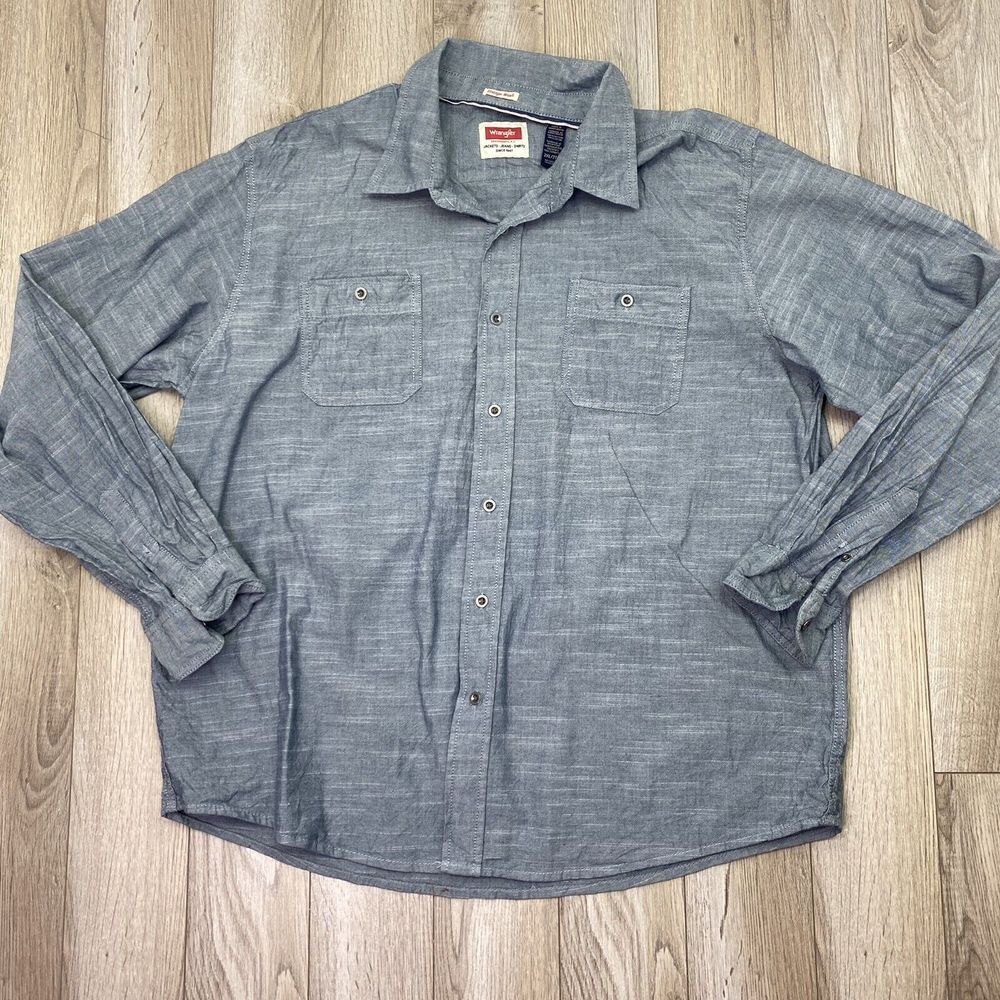 Vintage Wrangler Button Down Shirt 2XL Gray Long Sleeve